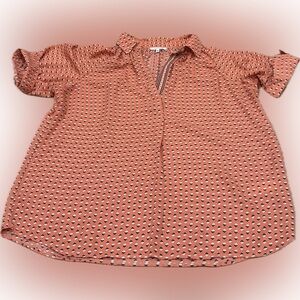 Max Studio Coral Peach Printed Short Sleeve Blouse Size L